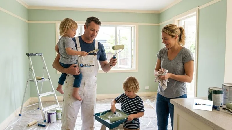Family enjoying a freshly painted room with zero-VOC paint