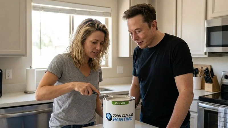 Zero-VOC paint can being opened with no visible fumes in a well-lit Phoenix kitchen